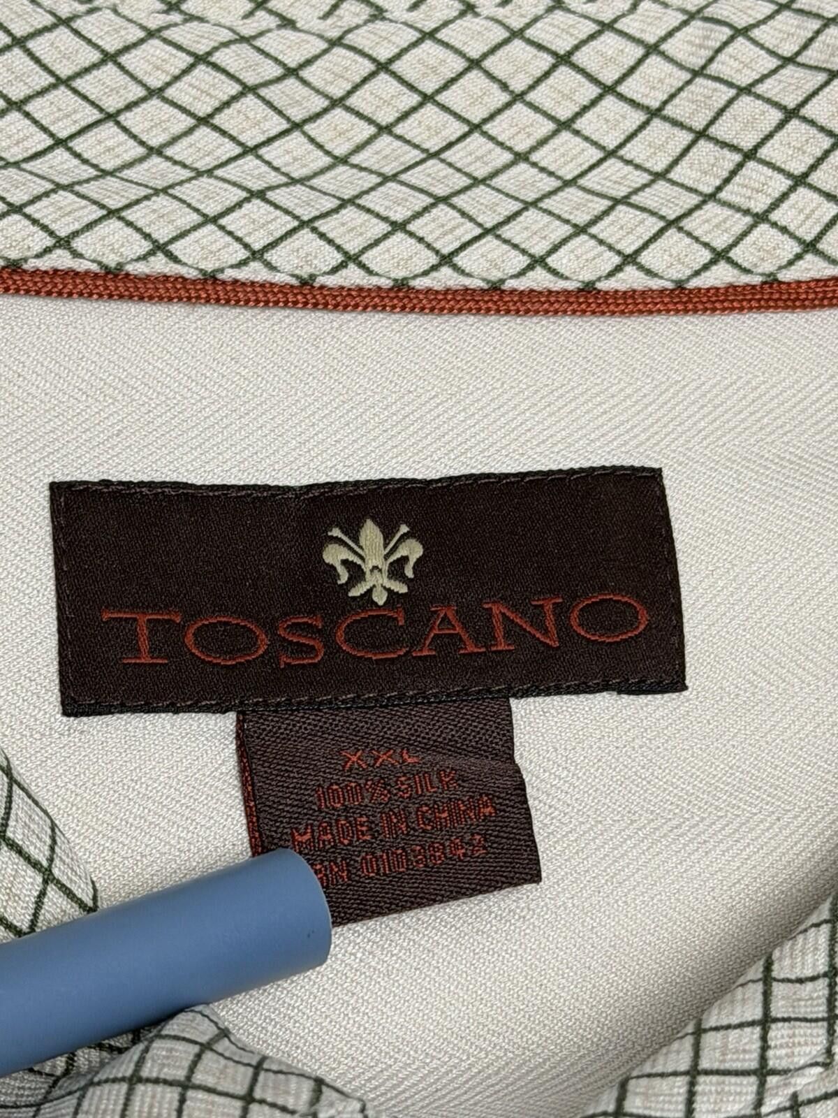 Toscano Toscano Mens XXL 100% Silk Camp Shirt Ivory Geometric Button Size US XXL / EU 58 / 5 - 5 Thumbnail
