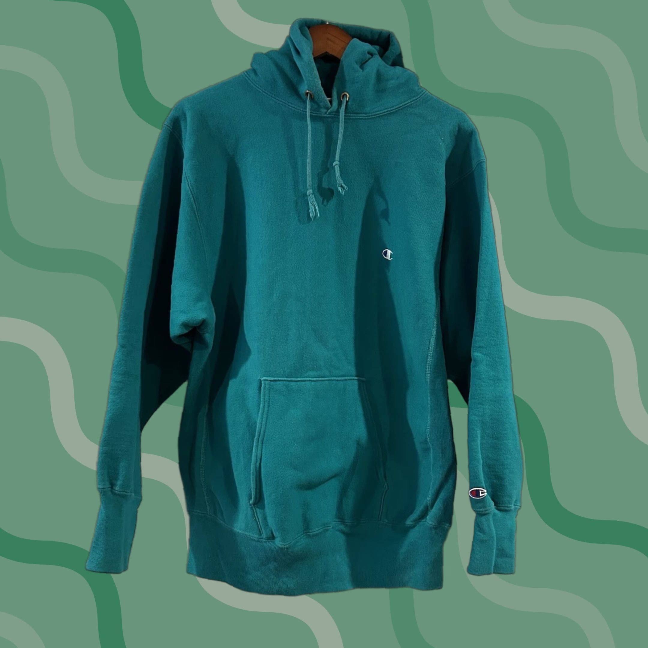 Champion VINTAGE Champion Reverse Weave Hoodie Sweatshirt Teal XL 90s Mens Pullover Hooded Heavyweight Long Sleeve Size US XL / EU 56 / 4 - 1 Thumbnail