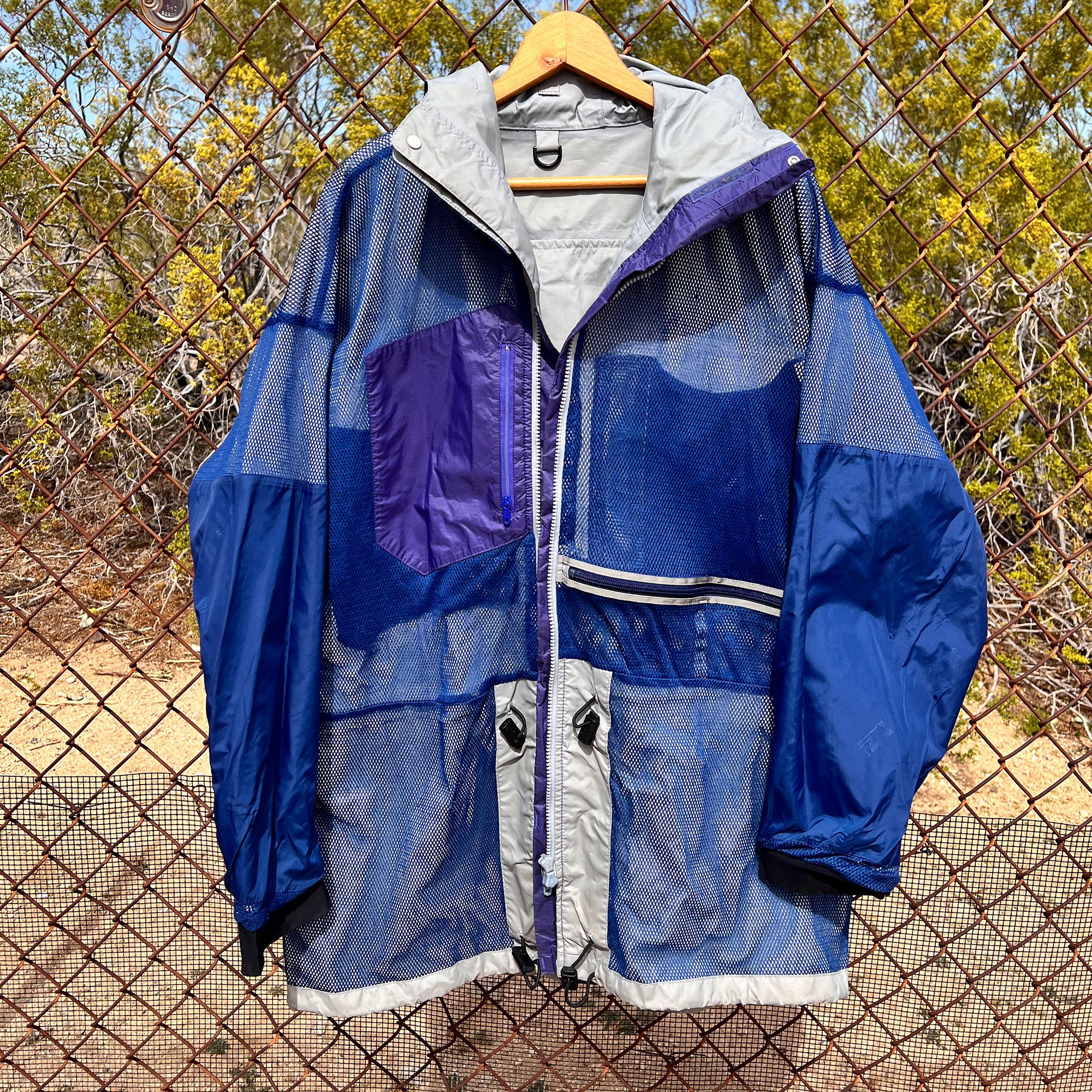 Vintage 90s Patagonia STT Fishing Long Jacket Blue Mesh