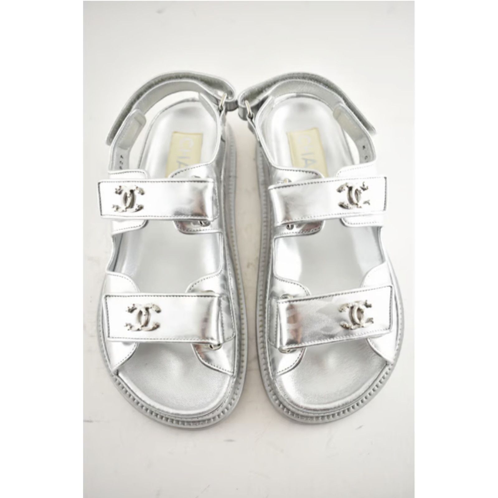 Chanel Chanel 22C Silver Laminated Star CC Logo Mule Slide Size US 5.5 / IT 35.5 - 5 Thumbnail