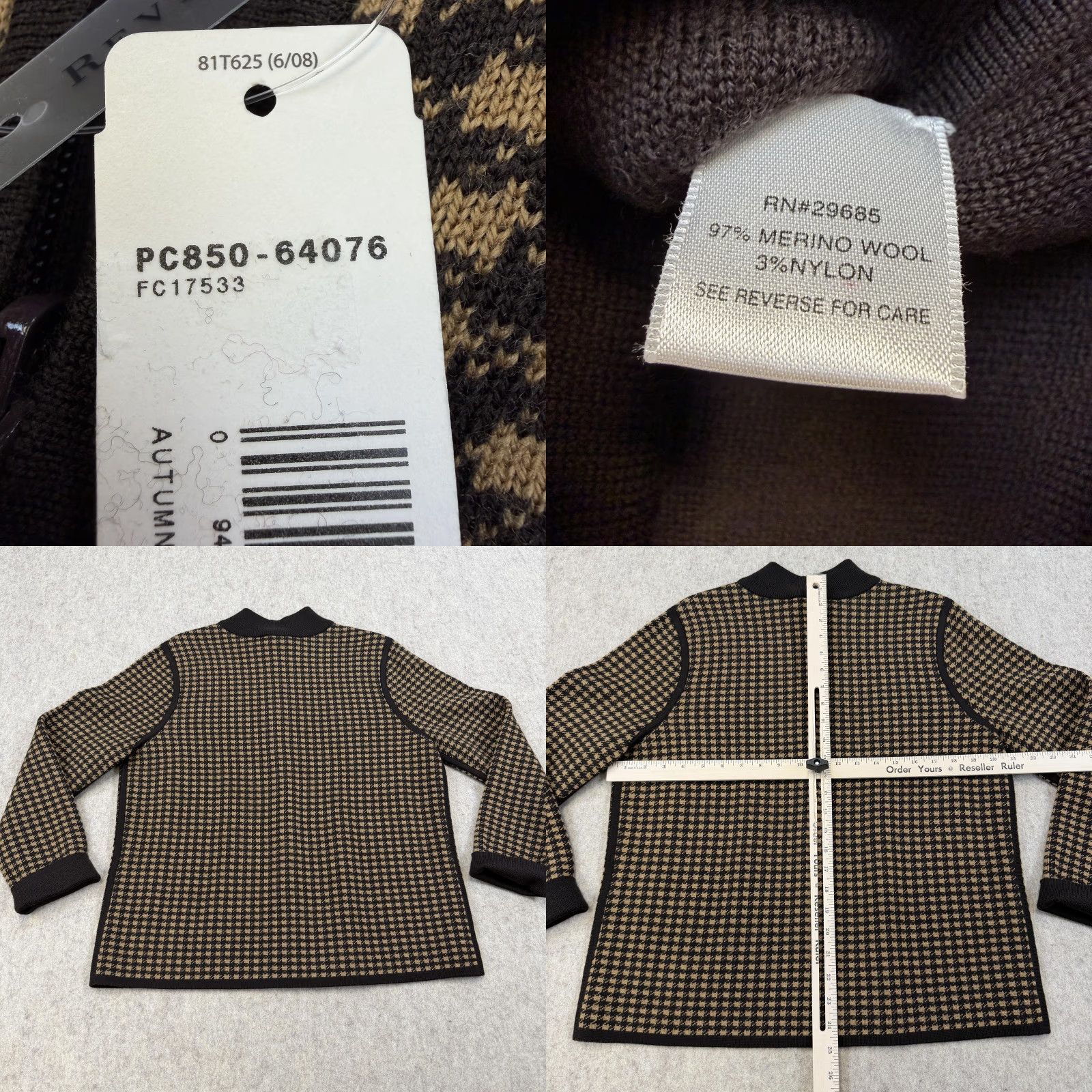 Pendleton Pendleton Sweater Womens XL Petite Brown Black Houndstooth Merino Wool Zip Mock Neck Full Zip Reversible Knitting Knit Wool Blend Nylon Size XL / US 12-14 / IT 48-50 - 8 Thumbnail