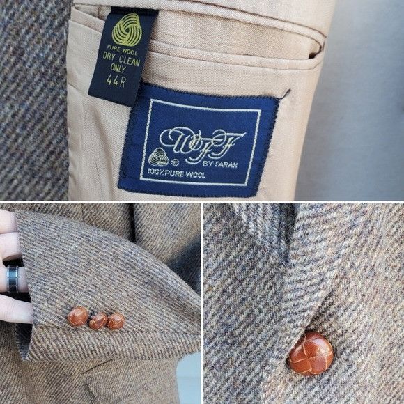 Designer × Vintage Vintage 80s Retro Preppy Tweed Brown Tan Wool Suede Blazer Size 44R - 6 Thumbnail