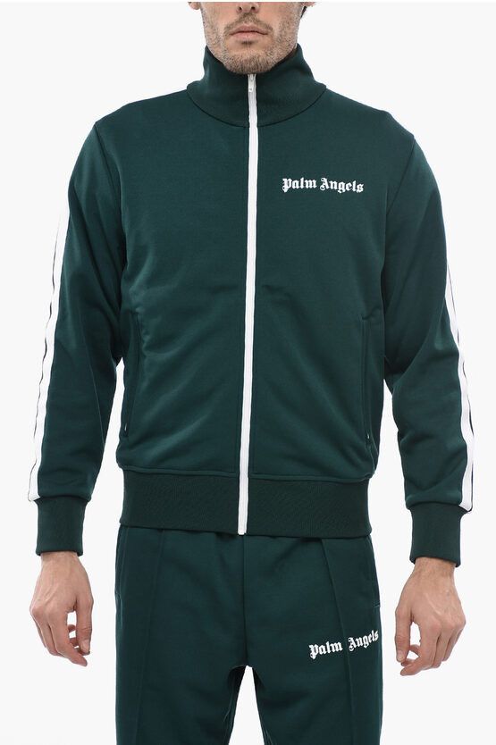 image of Palm Angels Track Sweatshirt With Contrasting Bnads in Green, Men's (Size 2XS)