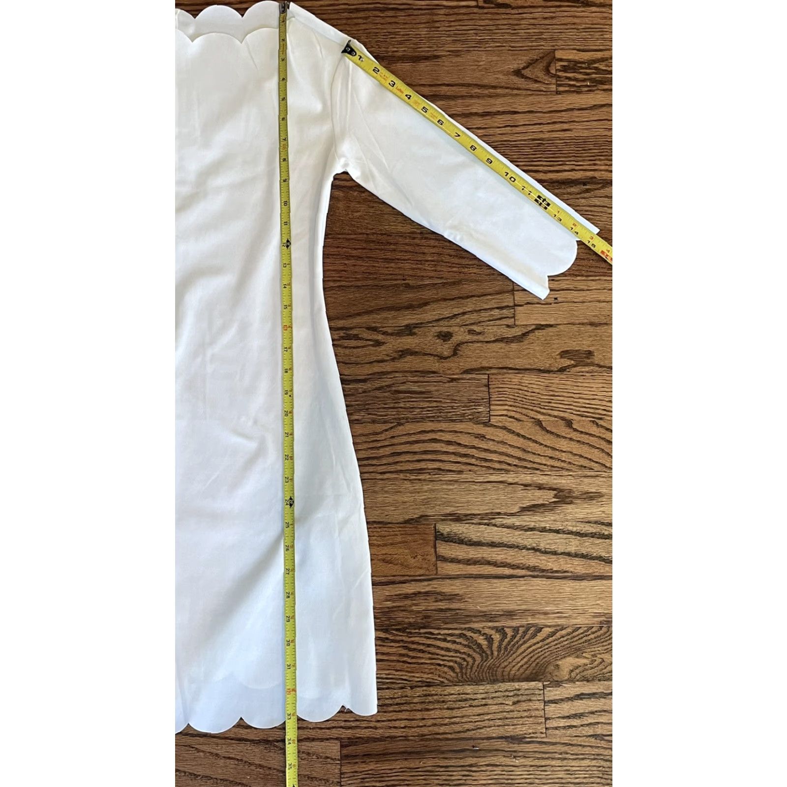 Shein Shein Women's Medium Scalloped Trim White Dress Tie Waist Zipper Back 33.5 Long Size M / US 6-8 / IT 42-44 - 5 Thumbnail