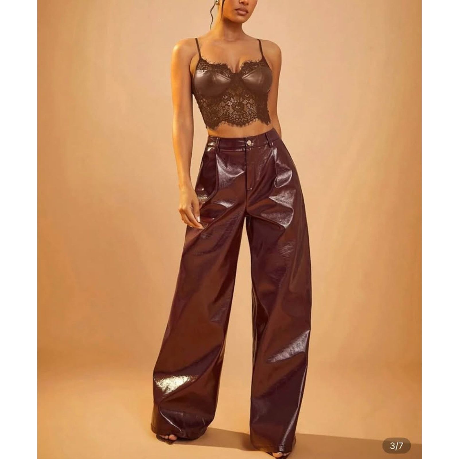 Other New PU leather brown top size S Size ONE SIZE - 3 Thumbnail