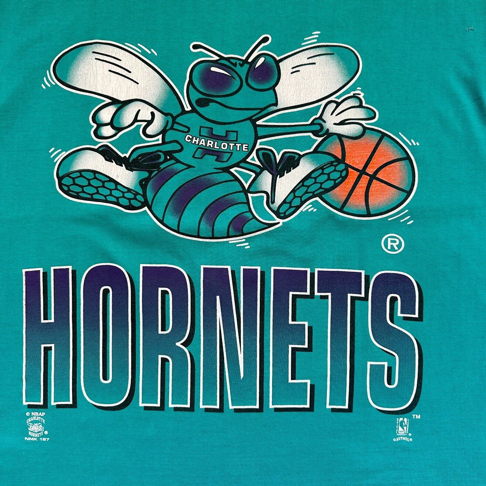 Nutmeg Vintage Charlotte Hornets T-Shirt size XL Size US XL / EU 56 / 4 - 8 Thumbnail