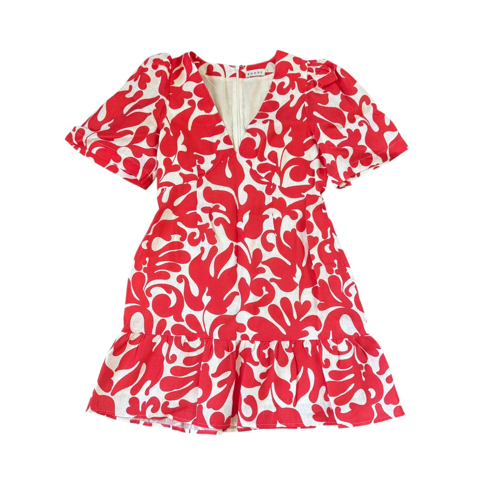 RHODE Rhode Mariana Printed Linen Dress Red Size S / US 4 / IT 40 - 3 Thumbnail