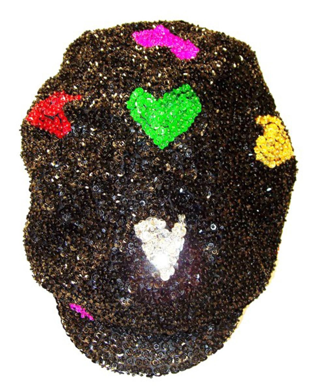 Designer Sequin Beaded Brando Cap BLACK with COLOR HEARTS Size ONE SIZE - 1 Preview