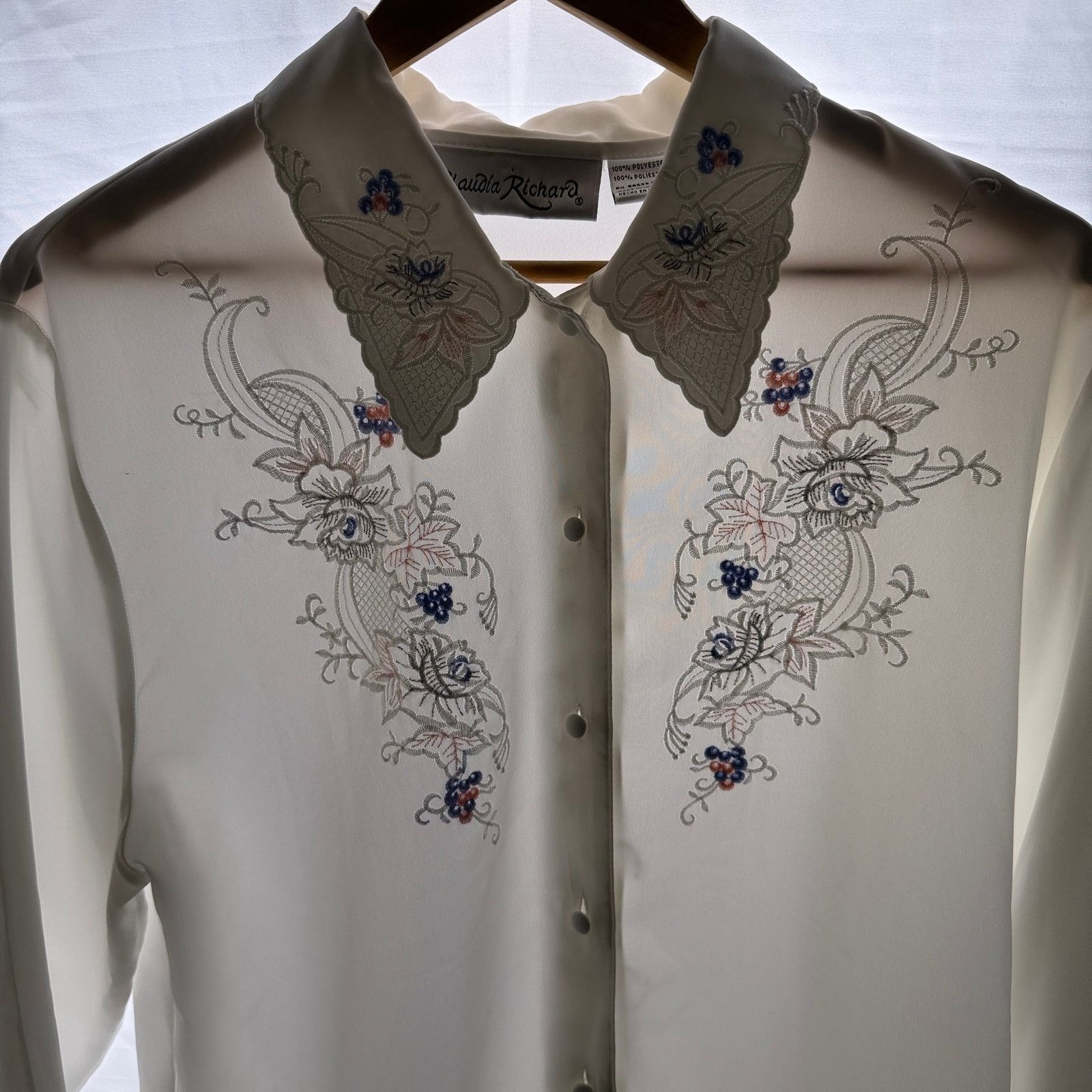Other Vintage y2k sheer White Embroidered Floral Button Down shirt Size L / US 10 / IT 46 - 2 Thumbnail