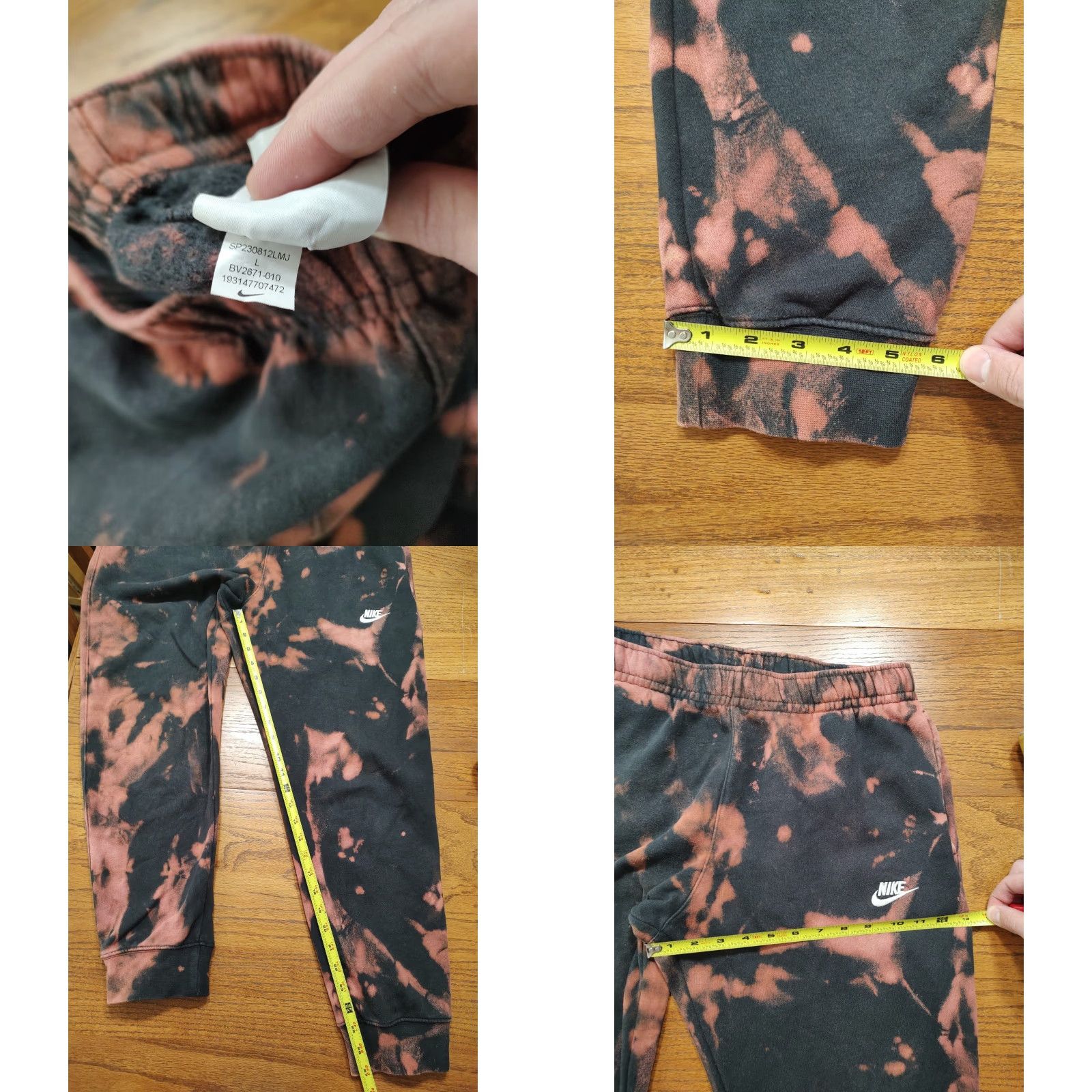 Nike Nike Sweatpants Mens Large Black Acid Wash Tie Dye Fleece Club 90s Size US 33 - 8 Thumbnail