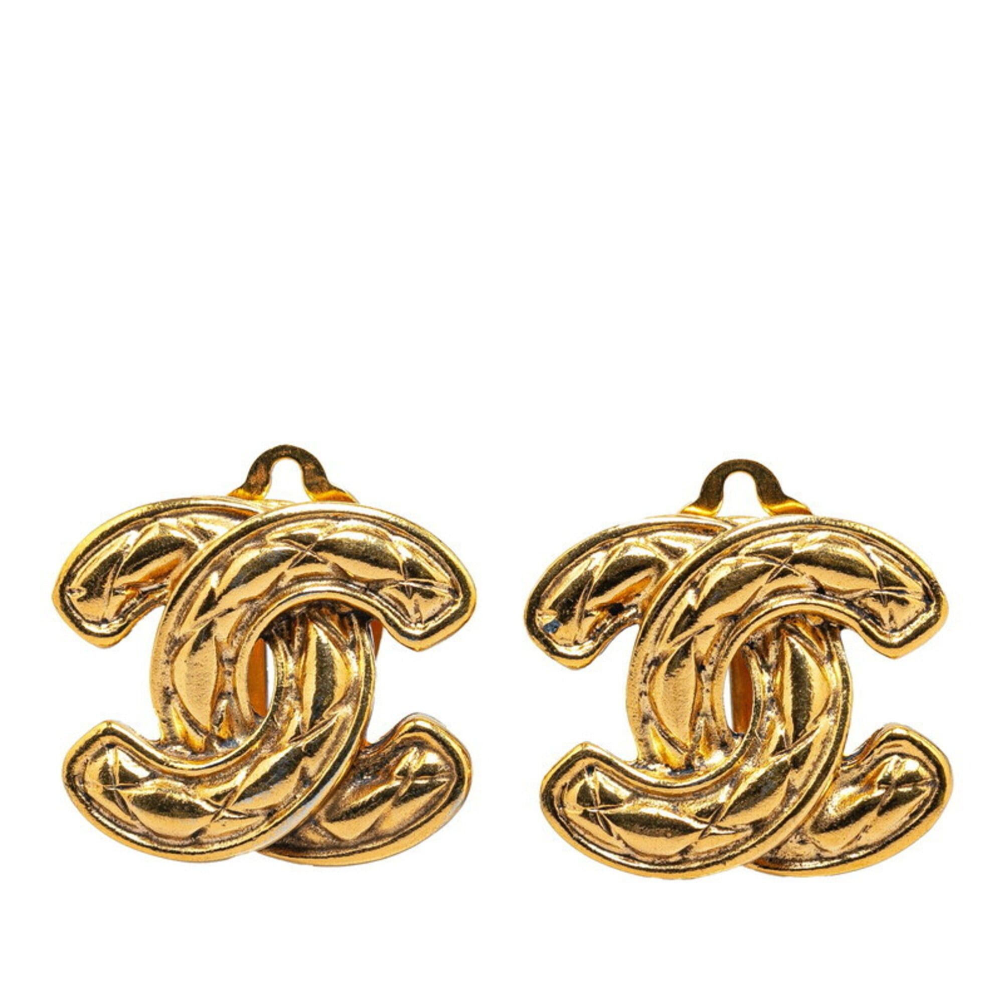 Chanel Chanel Matelassé Coco Mark Earrings, Gold Plated, Women's CHANEL Size ONE SIZE - 1 Thumbnail