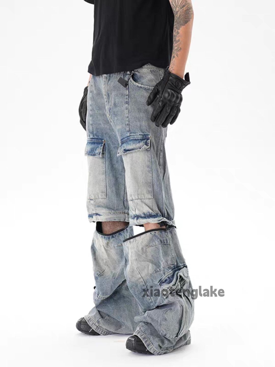 Jean Unisex utility loose baggy faded hiphop cargo pants Size US 32 / EU 48 - 4 Thumbnail
