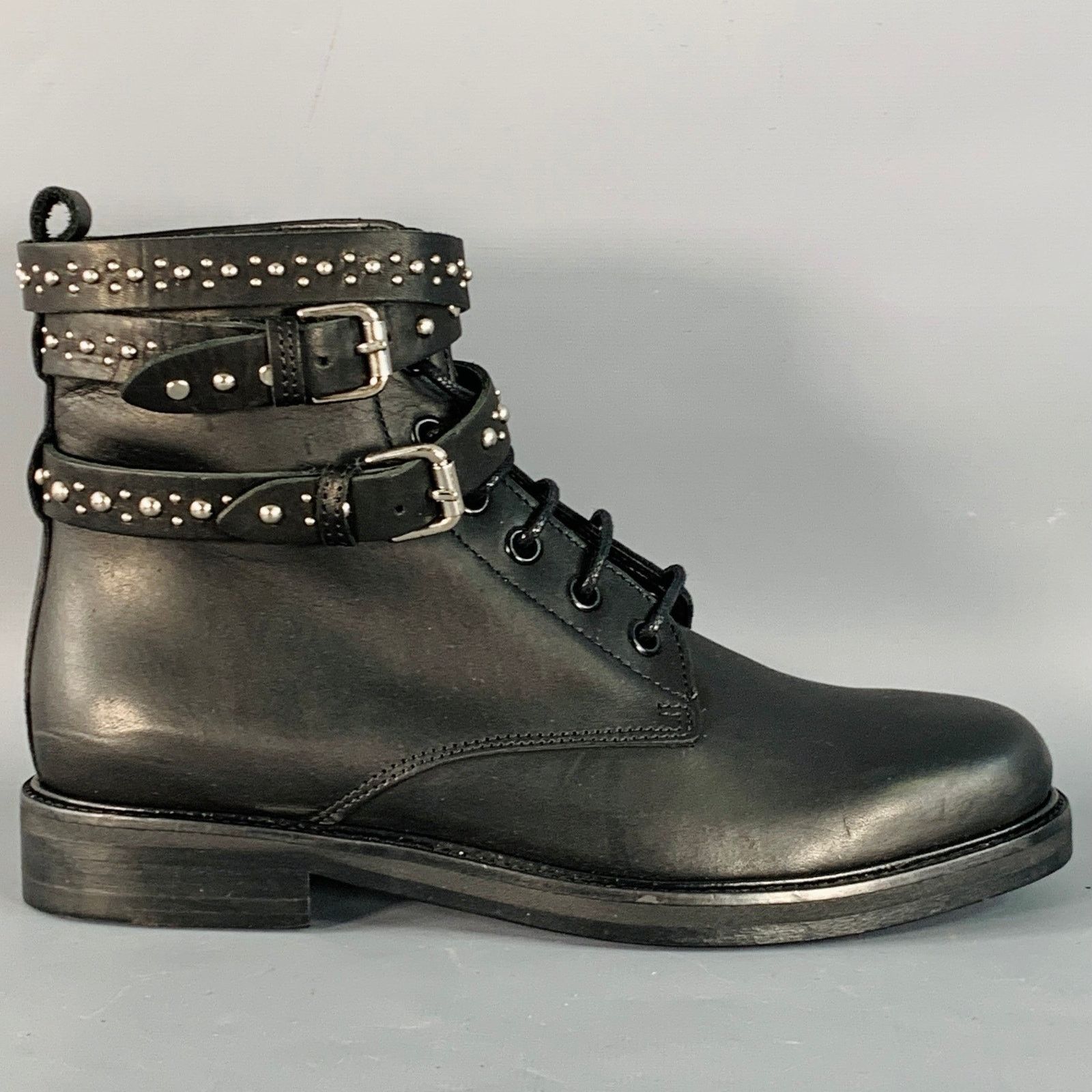 Maje MAJE Size 6 Black Studded Leather Wrap Around Lace-Up Boots Size US 6 / IT 36 - 2 Thumbnail