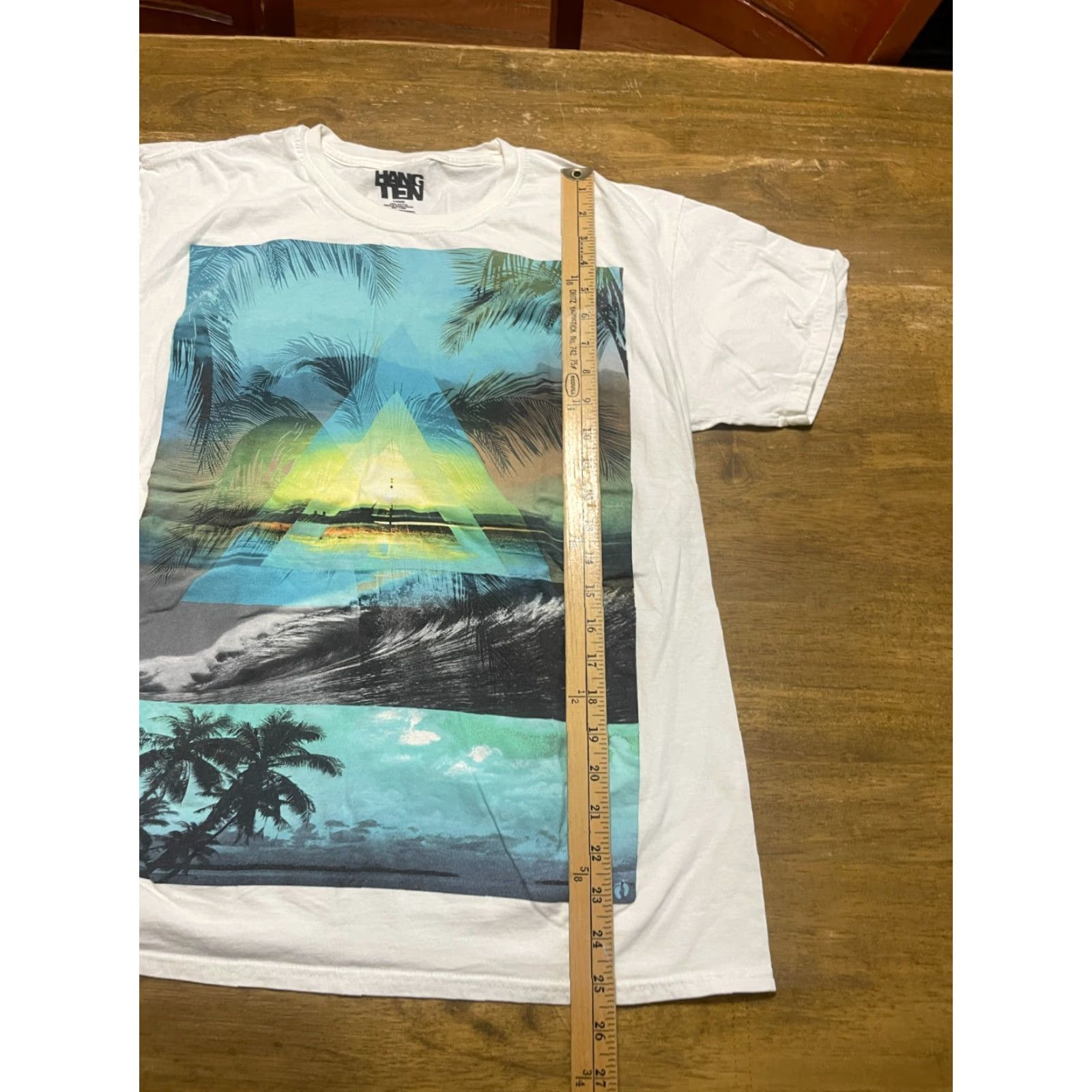 Hang Ten Hang Ten Shirt Mens Large White Blue Beach Scene Graphic Print T-Shirt Short Sleeve Reg Fit Casual Summer Beachwear Mens Size US L / EU 52-54 / 3 - 6 Thumbnail