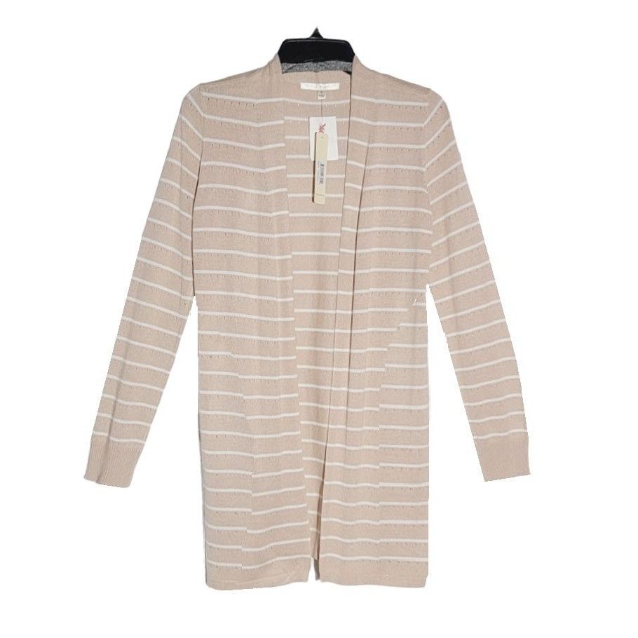 Other ❤️Womens Beige White Striped Long Cardigan Cyrus Sz S Thin K Size S / US 4 / IT 40 - 2 Thumbnail