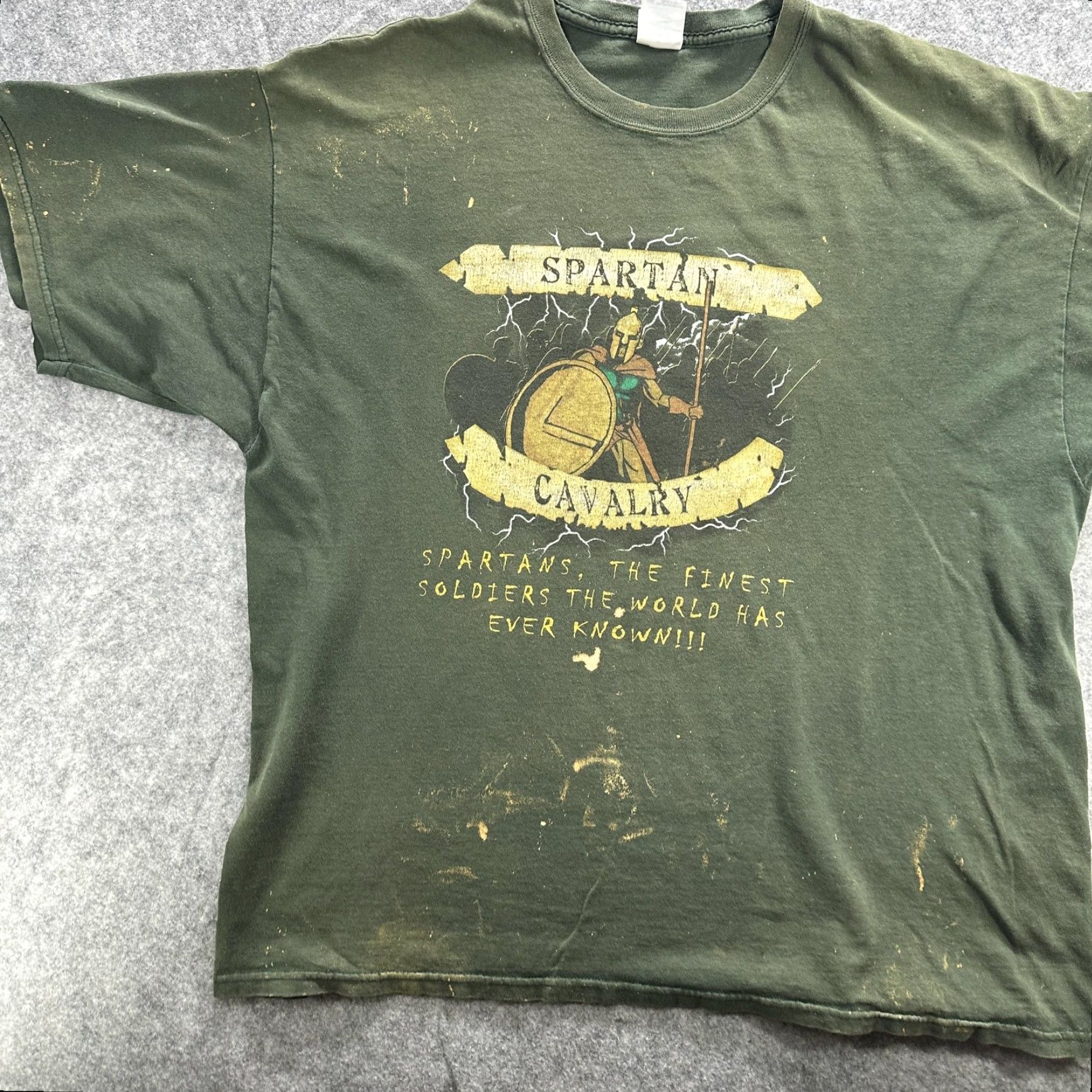 Gildan Spartan Cavalry Shirt Mens 2XL Gildan Green Graphic Military Soldier Distressed Tee Size US XXL / EU 58 / 5 - 3 Thumbnail