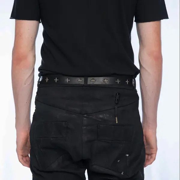Leather Cleanfit Cross Belt – Retro Punk Style in Black Size ONE SIZE - 3 Thumbnail