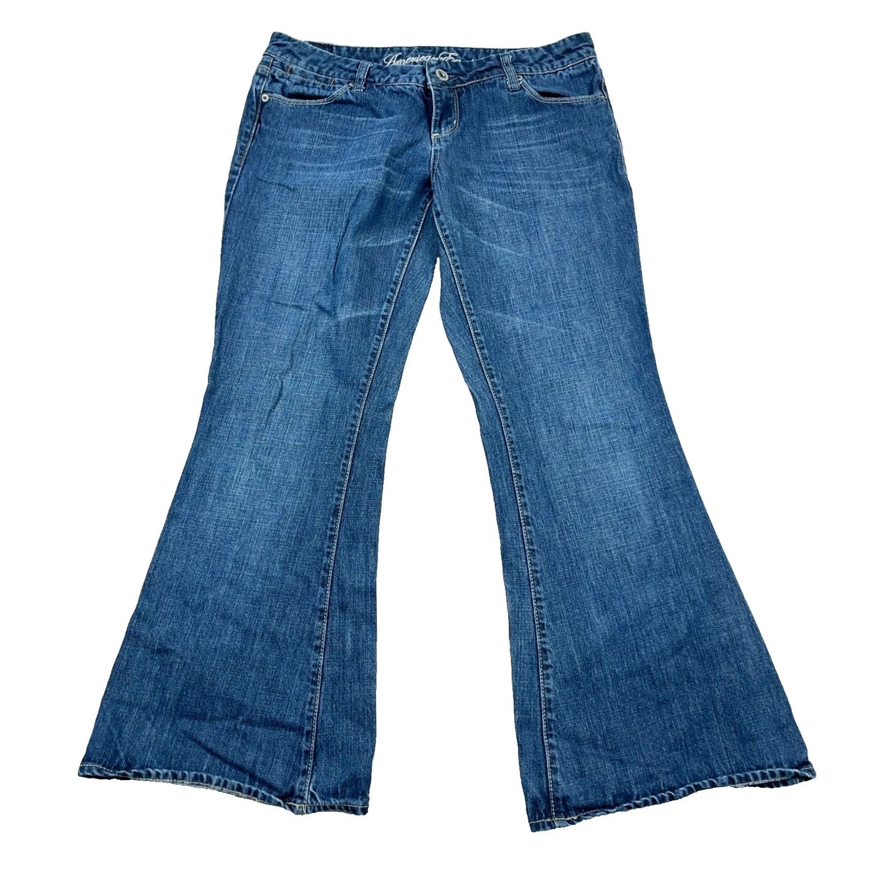 American Eagle Outfitters Vintage American Eagle Outfitters Jeans Women 10 Short Flared Low Rise 32x28 Blue Denim Slim Stretch Hipster 90s Mens Womens Girls Size 32" / US 10 / IT 46 - 2 Thumbnail