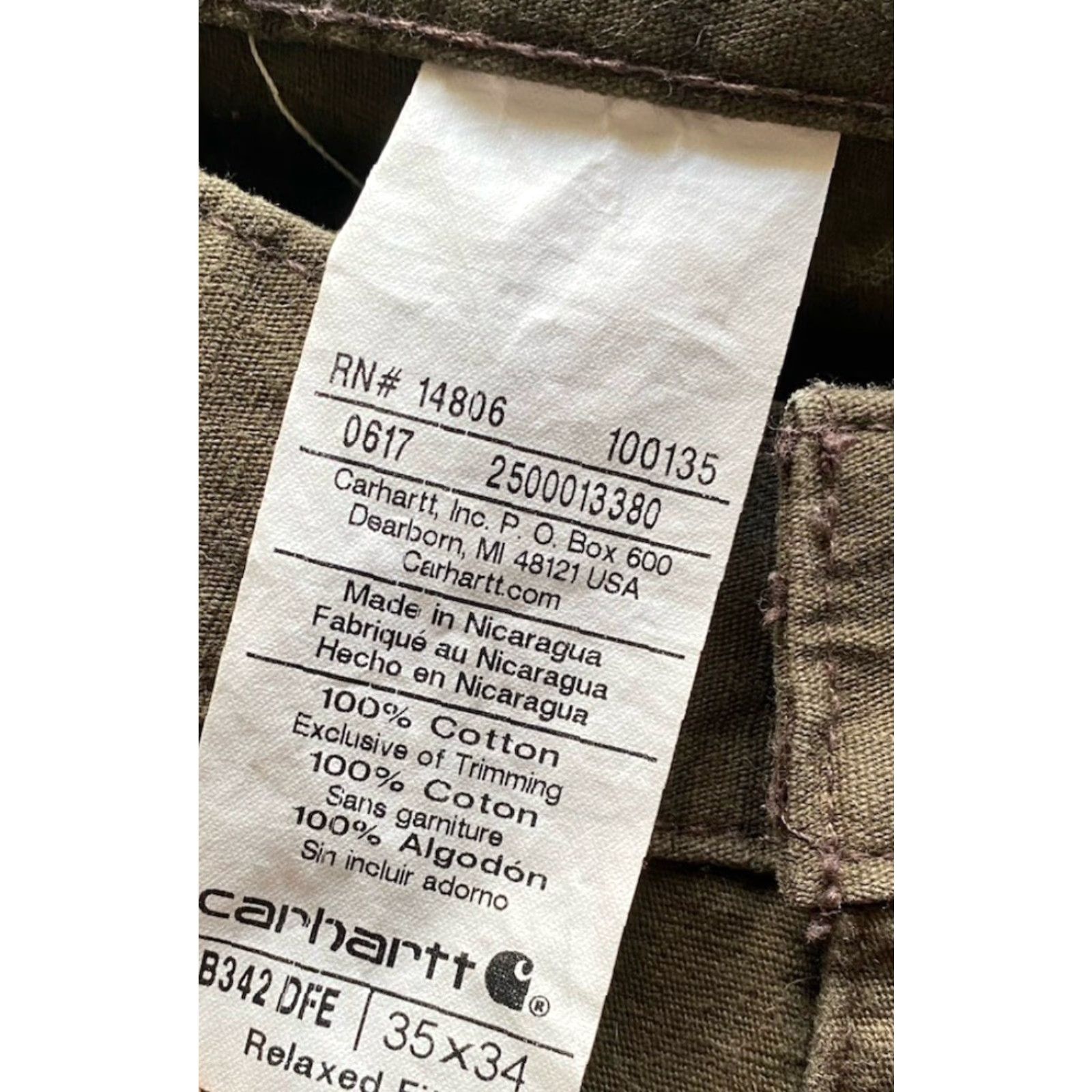 Carhartt Carhartt Pants Men’s 35x34 Brown Flaws Damage Wear Double Knee B342 DFE Size US 35 - 7 Thumbnail