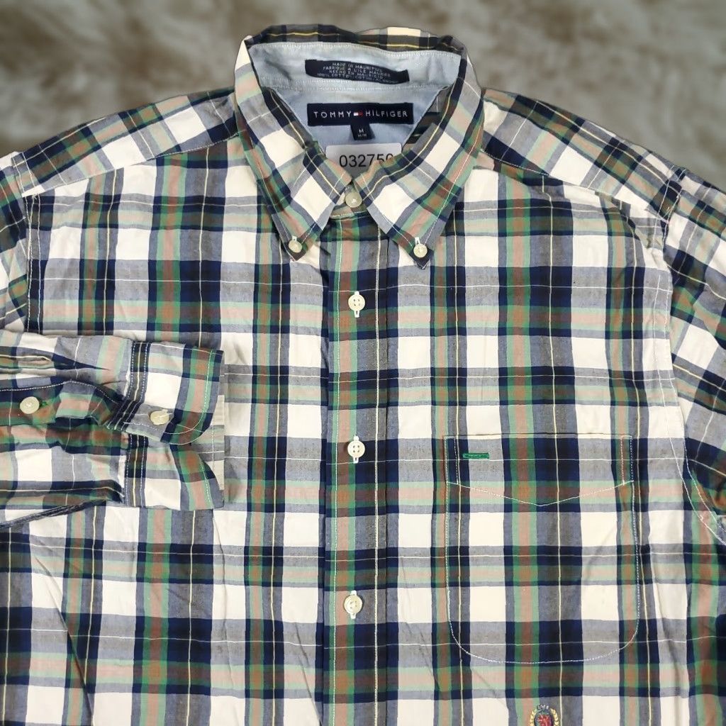 Tommy Hilfiger Tommy Hilfiger Shirt Mens Medium Gray Blue Plaid Button-Up Long Sleeve Casual Classic Preppy - Adult M Blue Mens Button-Down Size US M / EU 48-50 / 2 - 1 Thumbnail