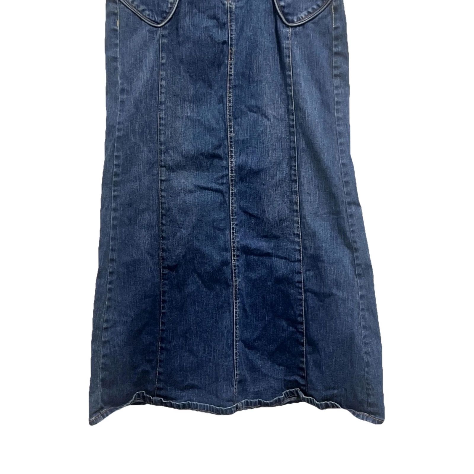 Denime Quizz New York Dark Denim Midi Stretch Skirt Women 7/8 Blue Zipper Button Casual Vintage? Size 28" / US 6 / IT 42 - 4 Thumbnail