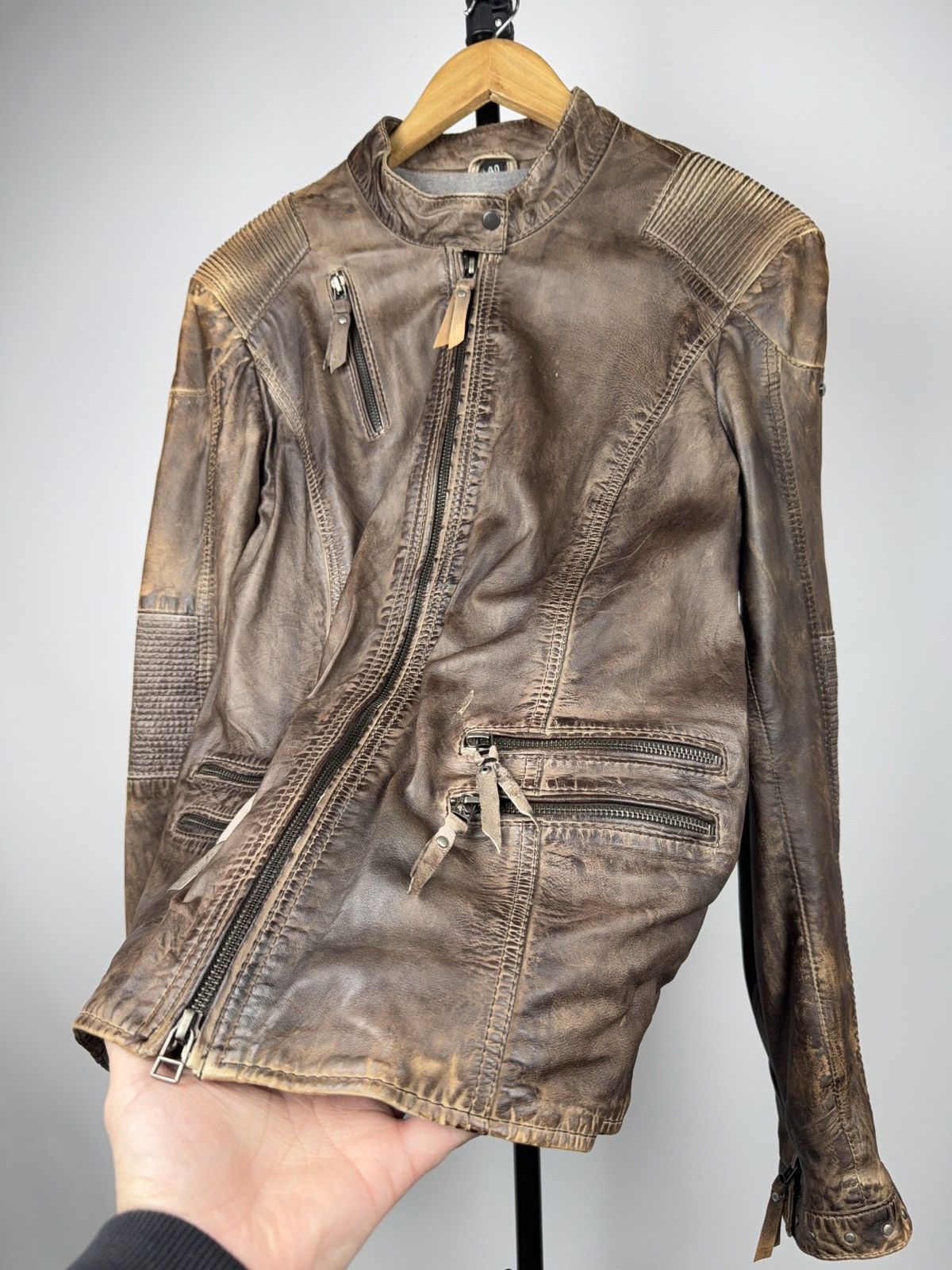 Genuine Leather Vintage 00s Brown Leather Moto Biker Jacket Distressed Style Size US S / EU 44-46 / 1 - 7 Thumbnail