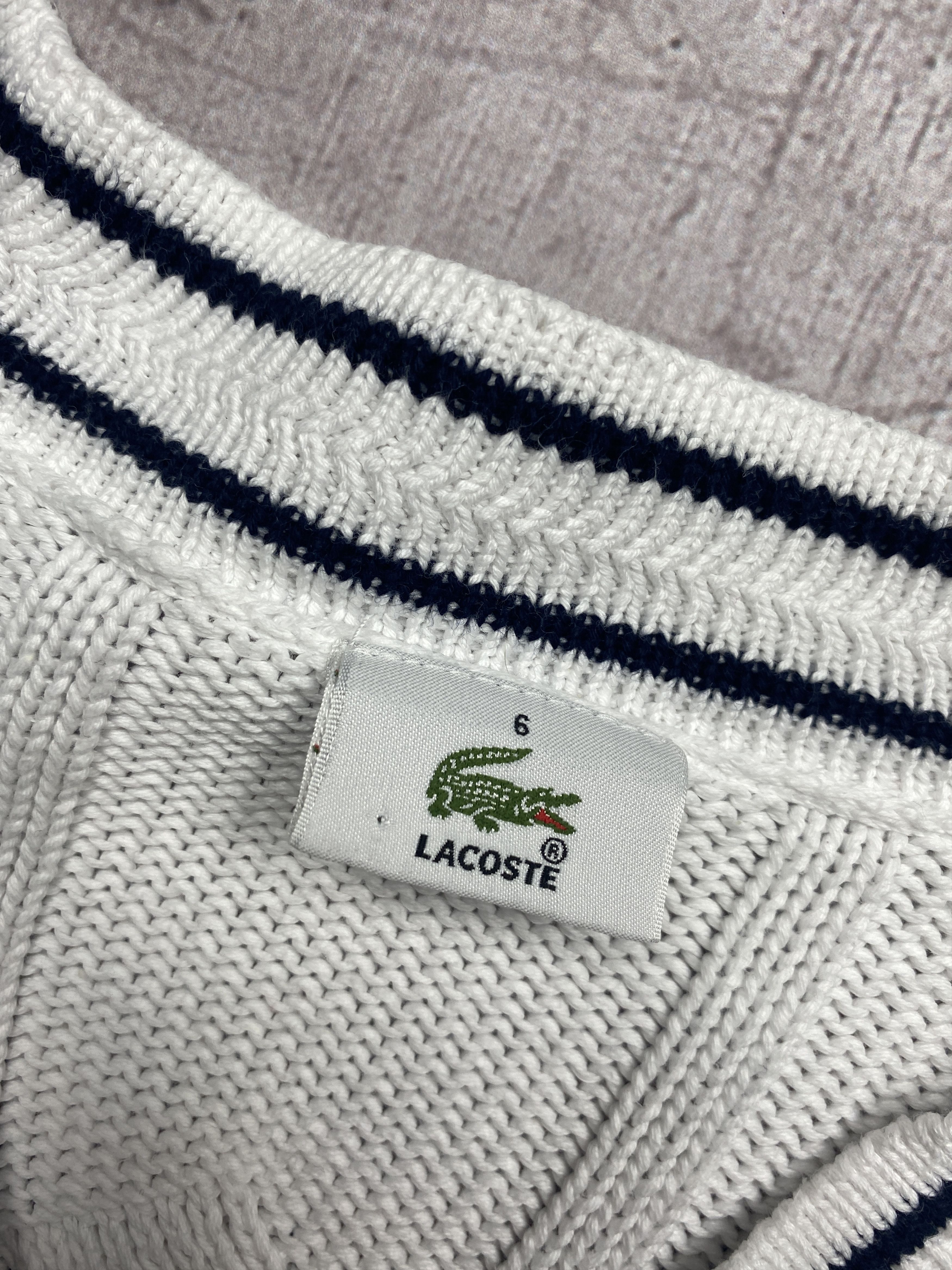 Lacoste × Vintage Lacoste Vintage Mens Cotton Knit V-neck Sweater Size US L / EU 52-54 / 3 - 4 Thumbnail