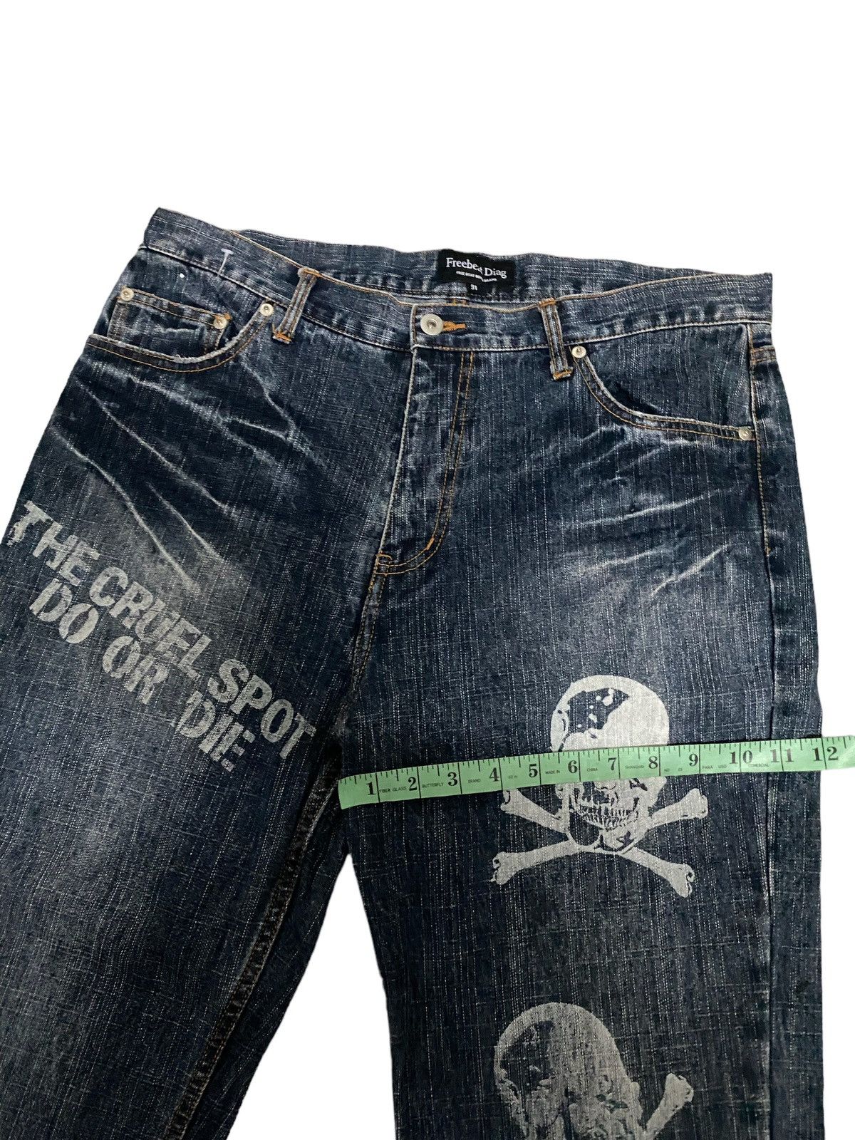 Japanese Brand × Vintage Offer‼️Vintage Freebeat Diag Distress Denim Jeans Size US 36 / EU 52 - 9 Thumbnail