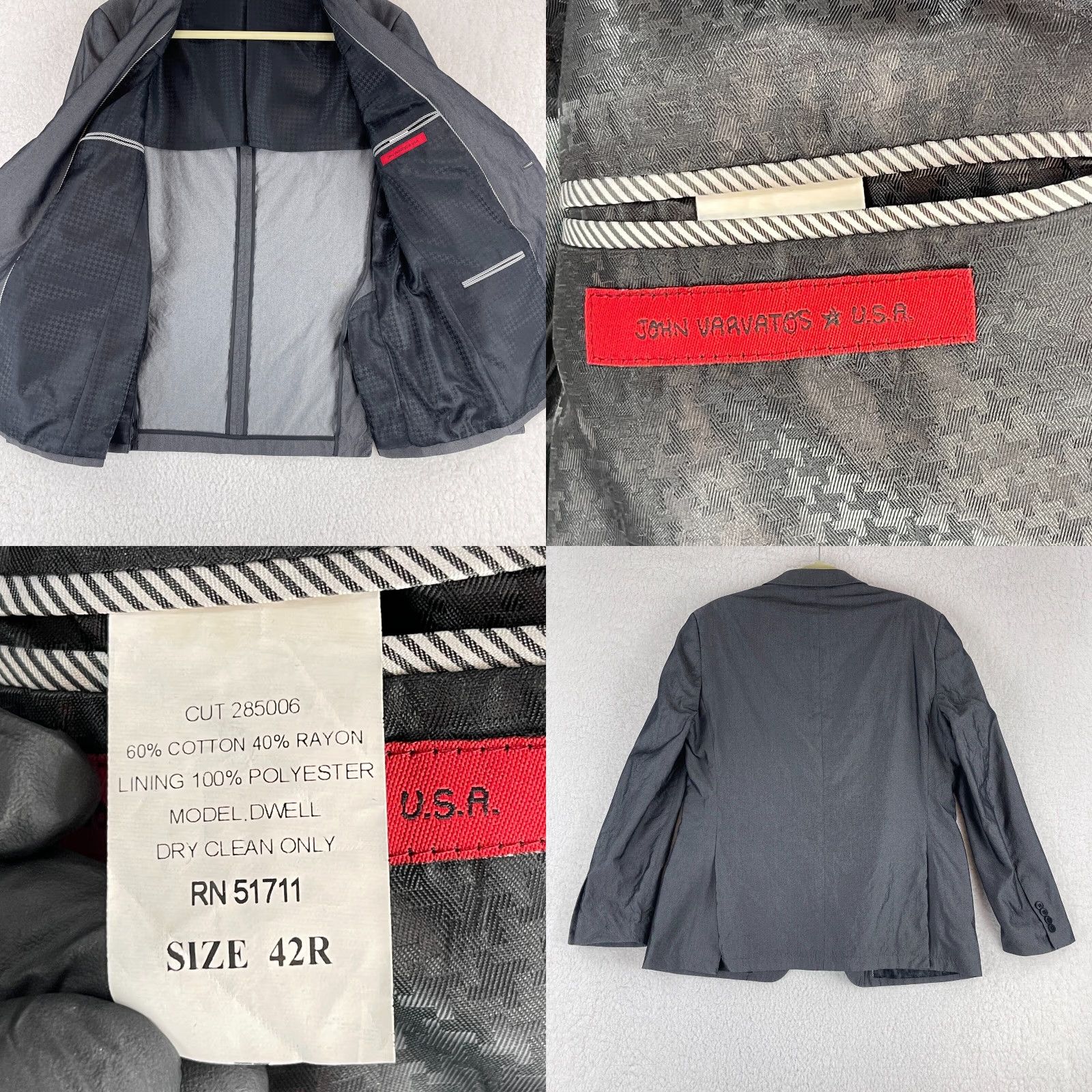 John Varvatos John Varvatos Dwell Blazer Jacket Mens 42R Gray Cotton Rayon Button 2 Button Solid 2-Button Blazer Jacket Men’s Gray Like New Size 42R - 9 Thumbnail