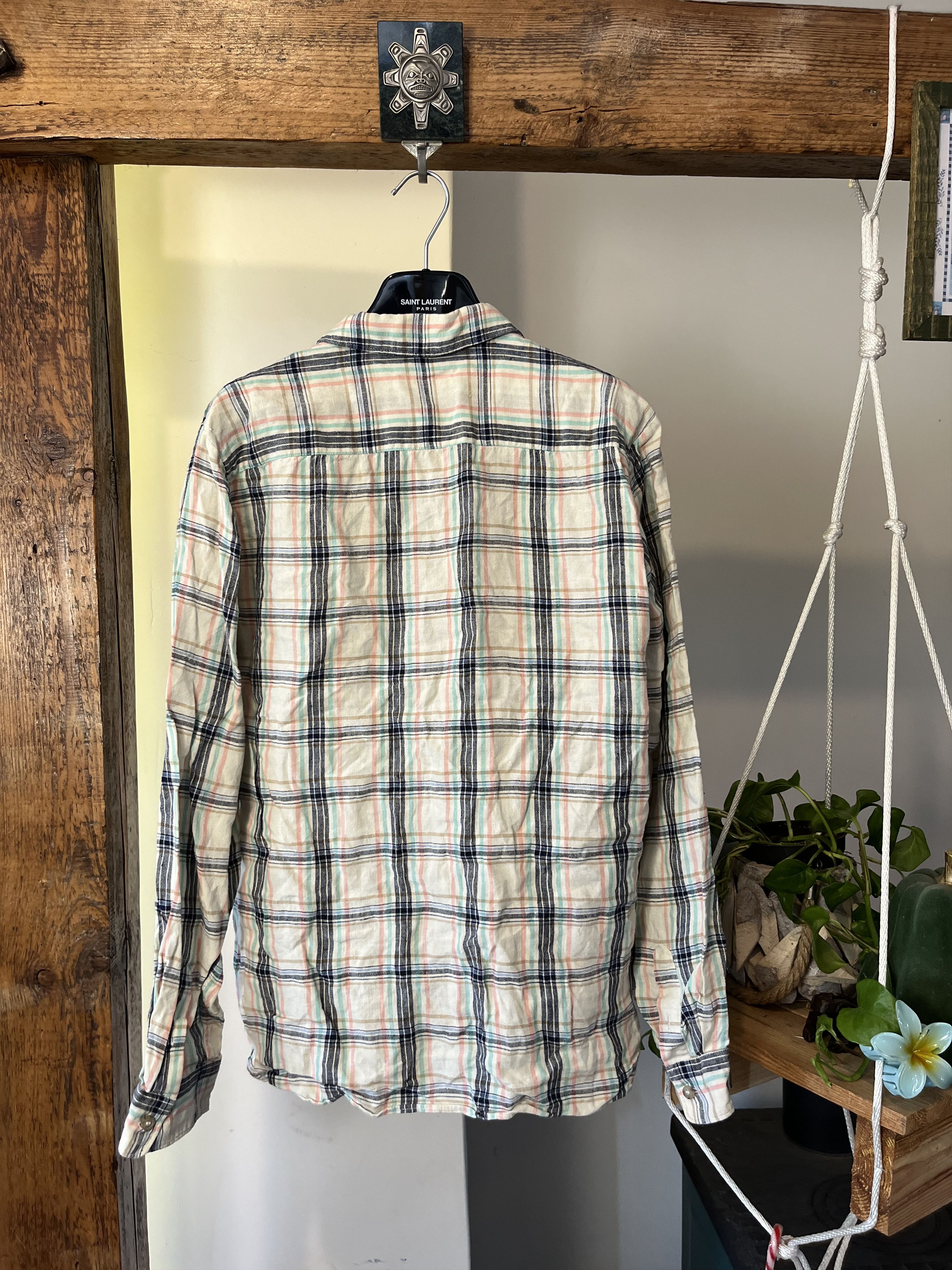 A.P.C. × Designer A.P.C Checked Beige Summer Linen Shirt Size US M / EU 48-50 / 2 - 2 Thumbnail