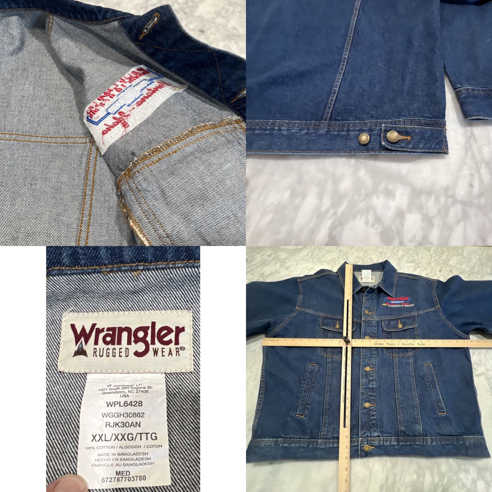 Wrangler VINTAGE Wrangler Rugged Wear Jean Jacket Mens 2XL Blue Denim Jacket USA Logo Embroidered Pockets Button Front Casual Workwear Men Size US 39 - 8 Thumbnail
