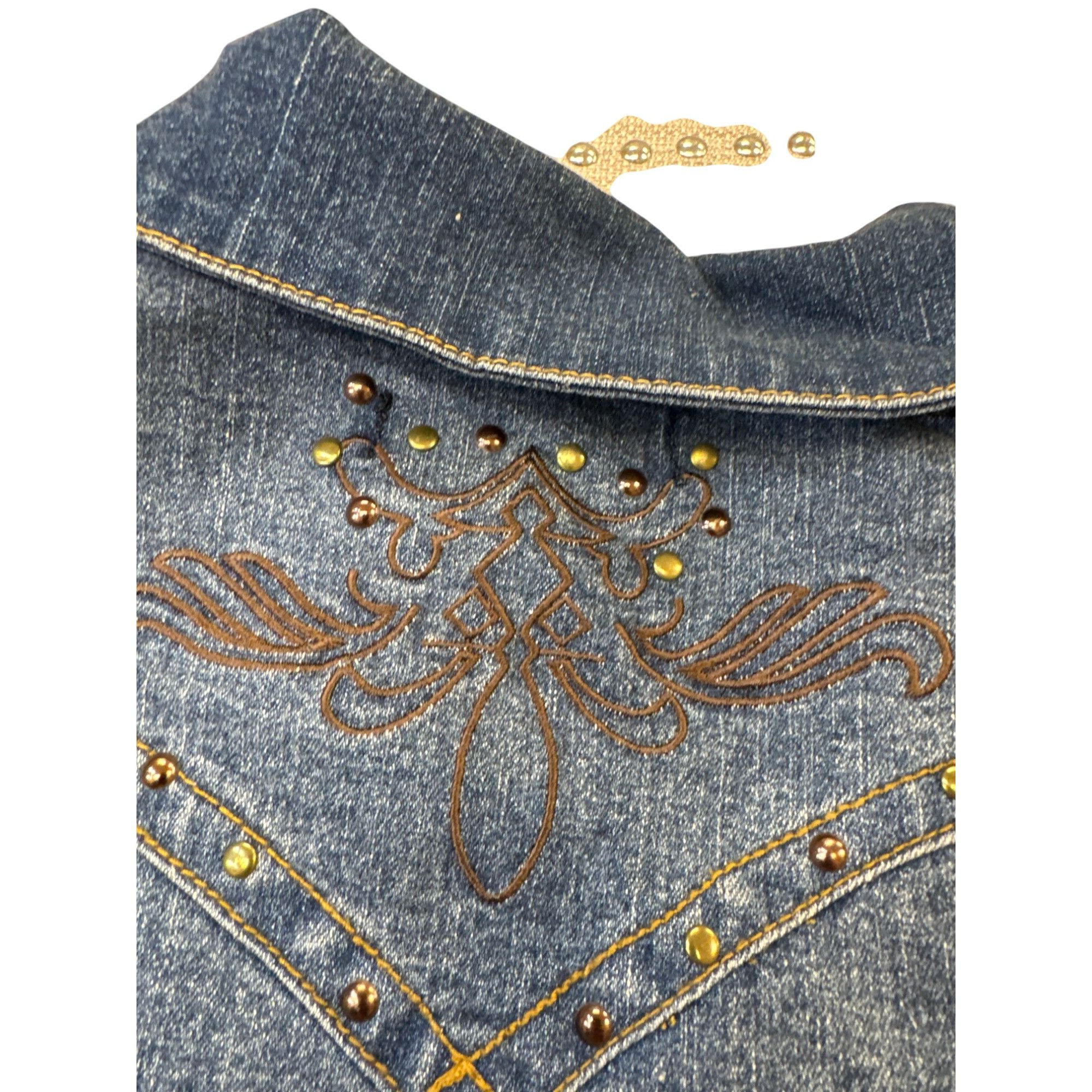 Designer Ashley Stewart Womens Blue Denim Embroidered Vest Size 14/16 Size XL / US 12-14 / IT 48-50 - 11 Thumbnail