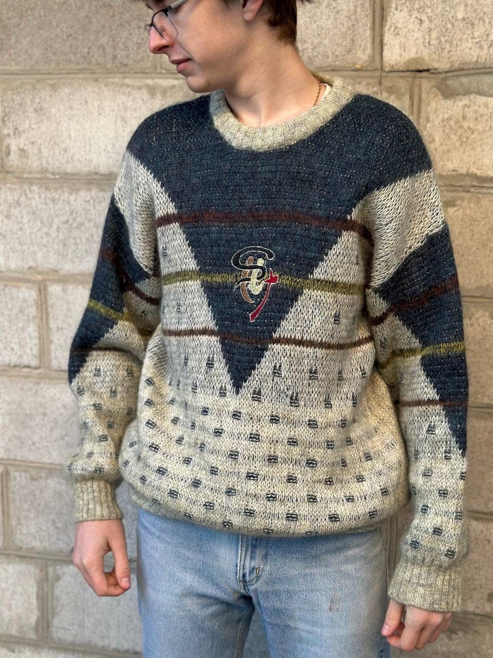 Aran Isles Knitwear Vintage Pattern Knit Sweater Abstract Coogi Style 90s Retro Size US L / EU 52-54 / 3 - 1 Thumbnail
