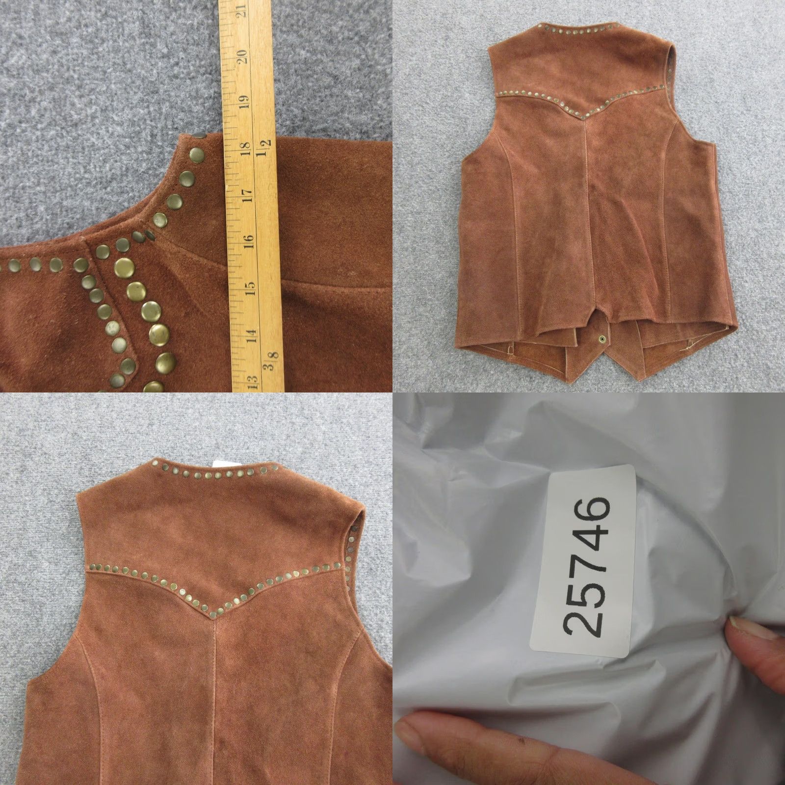 Vintage Understated Leather Womens Vest Suede Western Snap Front Studded Yoke Brown S Small Size S / US 4 / IT 40 - 8 Thumbnail