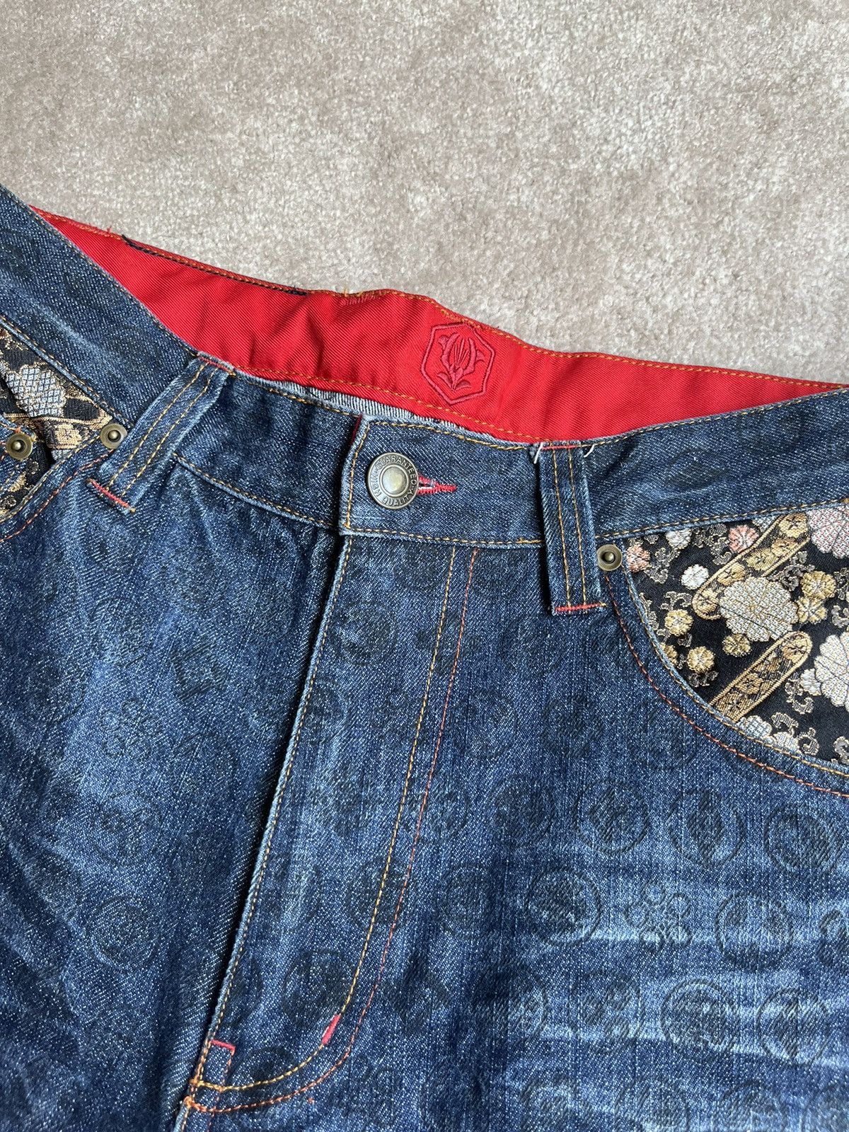 Japanese Brand Kara Kuri Embroided Fish & Dragon Jeans Size US 32 / EU 48 - 4 Thumbnail