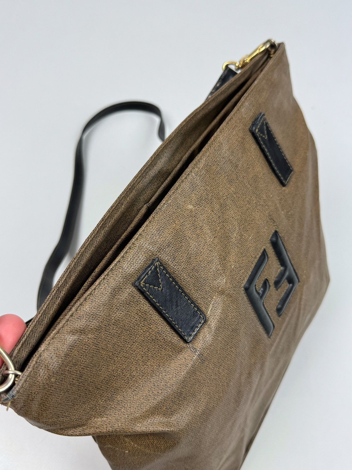 Fendi 1990’s Vintage Distressed Fendi Logo PVC Shoulder Bag Size ONE SIZE - 11 Thumbnail