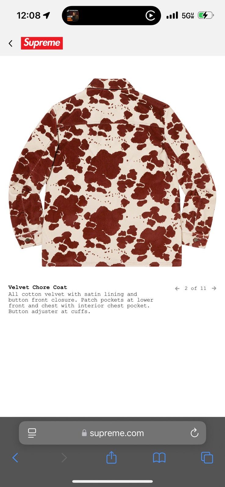 Supreme Supreme velvet chore jacket Size US L / EU 52-54 / 3 - 6 Thumbnail