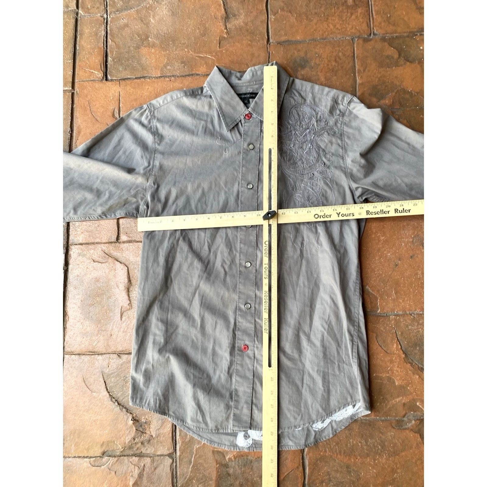 Vintage VINTAGE Monarchy Shirt Snap Long Sleeve Button-Up Collared Gray M Embroidered Grunge Y2K Western Streetwear Mens Size US M / EU 48-50 / 2 - 7 Thumbnail