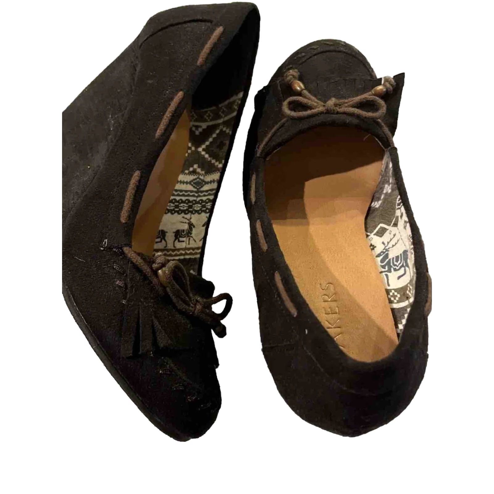 Vintage Bakers Brown Suede Wedges 4” Heel Slip On Bow Fringe Kilties Leather Upper Womens 7.5 EU 7.5 US 7.5 AU High Heel Casual Size US 8 / IT 38 - 3 Thumbnail