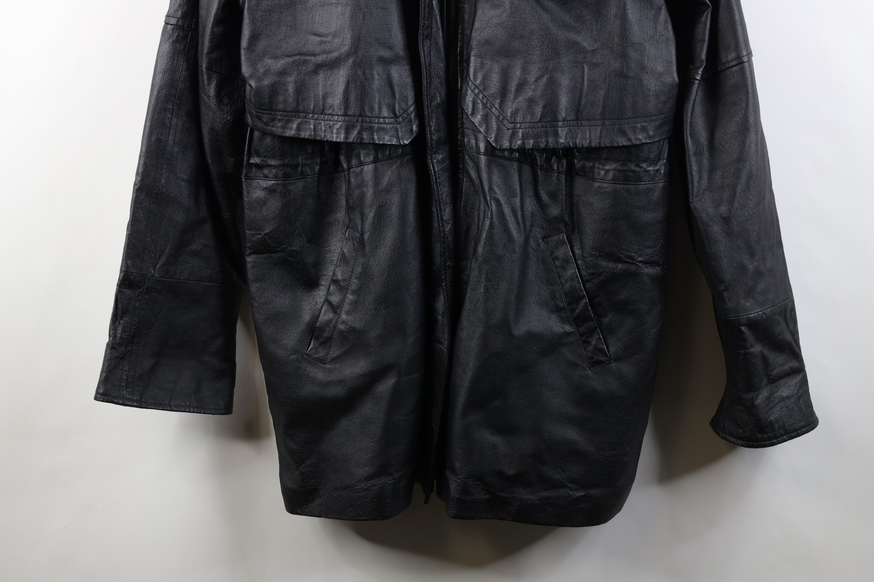 Vintage Vintage 90s Streetwear Hooded Leather Duster Jacket Black Size L / US 10 / IT 46 - 3 Thumbnail