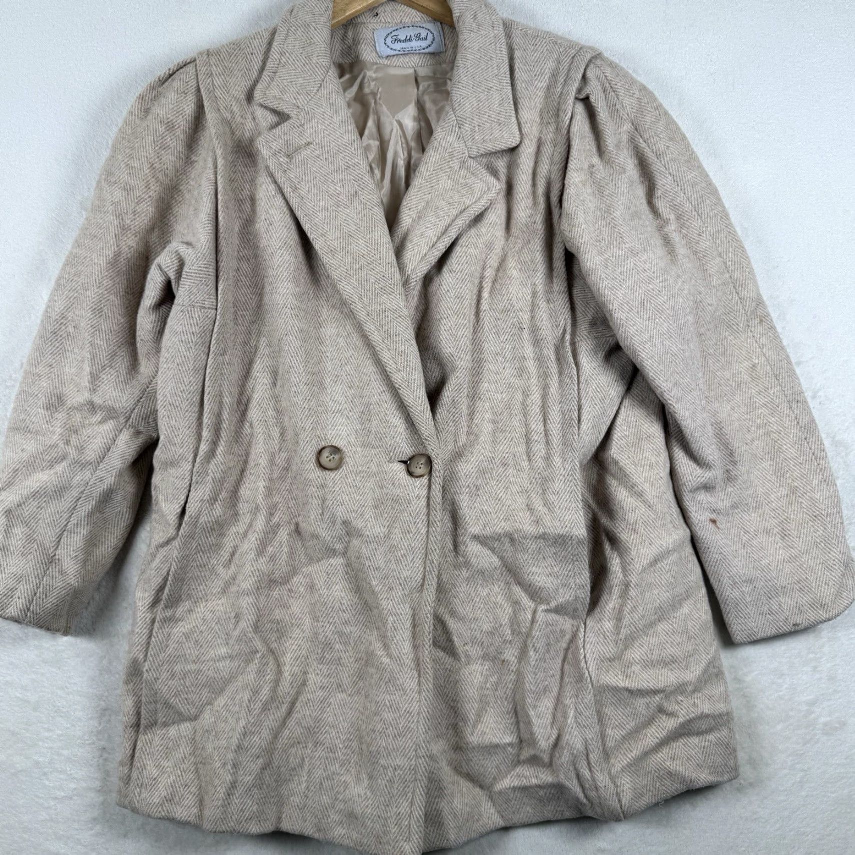Vintage VINTAGE Freddi-Gail Wool Blend CREAM Double-Breasted Coat L Size L / US 10 / IT 46 - 2 Thumbnail
