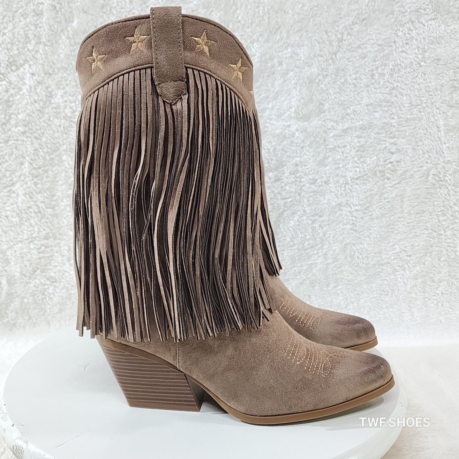 Other Dusty Mid Calf Coco Taupe Fringe Country Western Cowgirl Boo Size US 8 / IT 38 - 6 Thumbnail