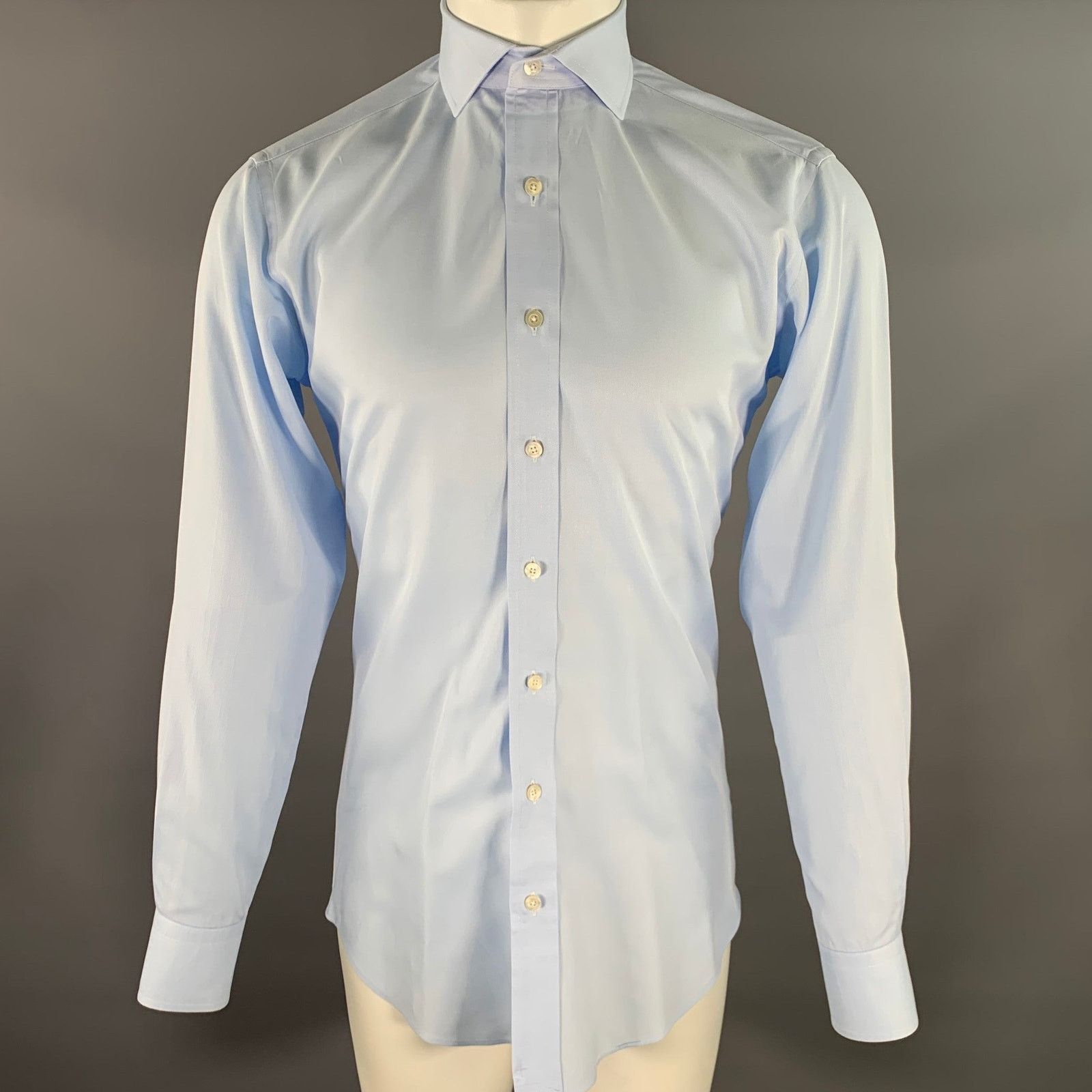 Hamilton HAMILTON S Blue Light Blue Cotton Spread Collar LS Shirt Size US S / EU 44-46 / 1 - 1 Thumbnail
