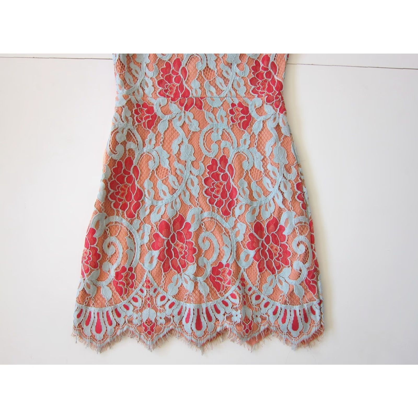 Pinko Storia Dress Cap Sleeve Pink Blue Lace Floral Embroidered Sheath Small Empire Size S / US 4 / IT 40 - 7 Thumbnail