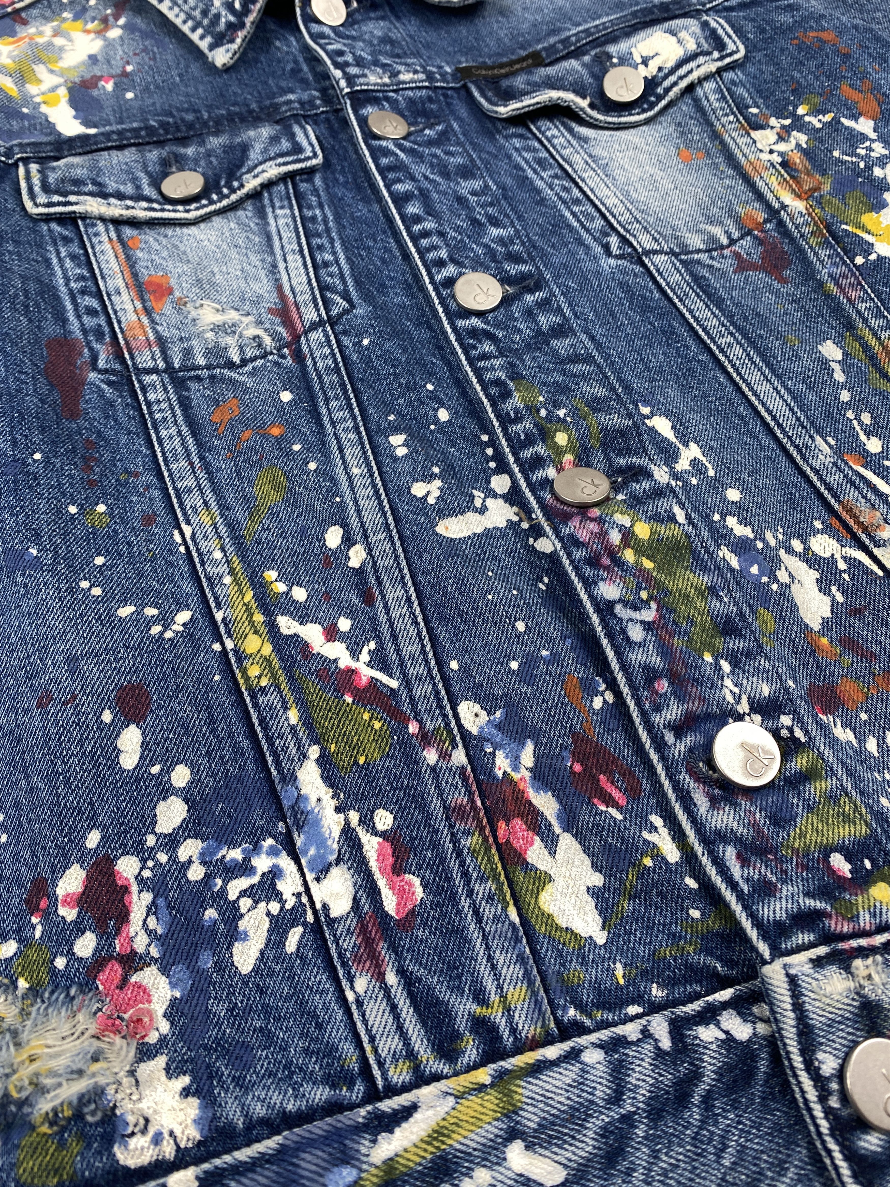 Calvin Klein Raf Simons 2014 Paint Splattered Denim Jacket Size US M / EU 48-50 / 2 - 8 Thumbnail