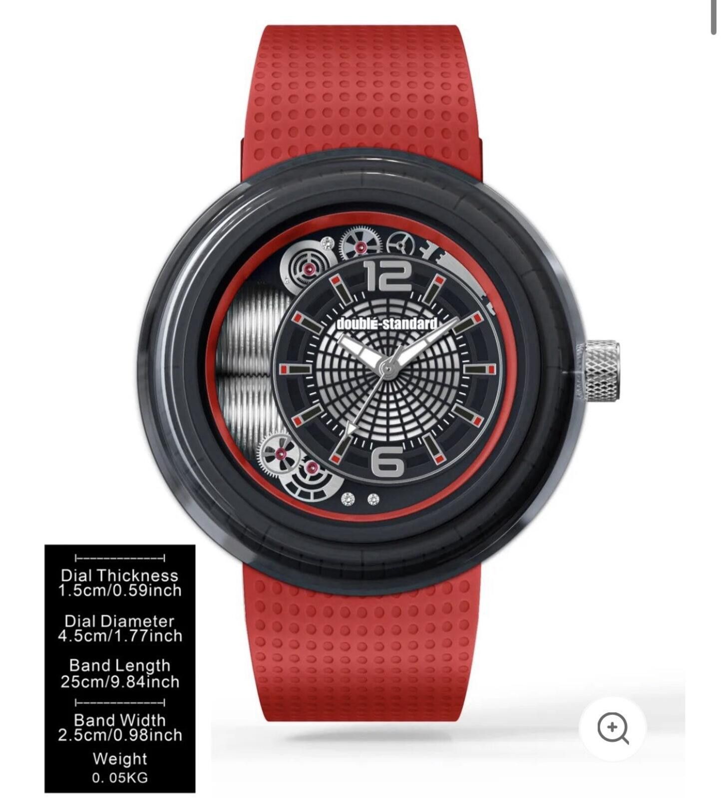 Other Double-Standard Quartz Big Face Waterproof Watch Red Size ONE SIZE - 8 Thumbnail