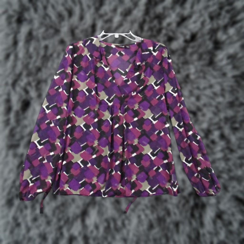 Vintage Ana Large Womens Blouses Purple Black Geometric Flowy Lightweight Shirts 2 Lot Size L / US 10 / IT 46 - 1 Thumbnail