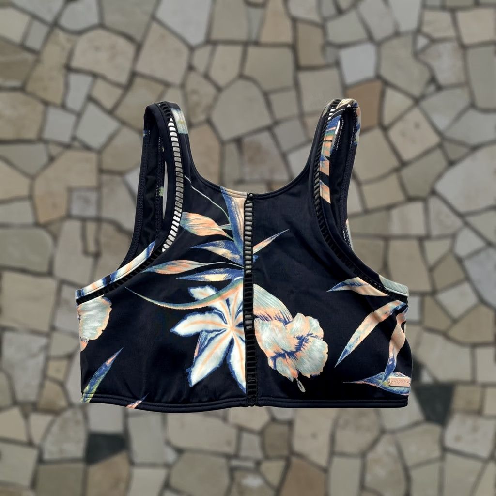 Vintage Roxy Womens Bikini Top Floral Print Crisscross Back Black Small #7051 Size S / US 4 / IT 40 - 1 Thumbnail