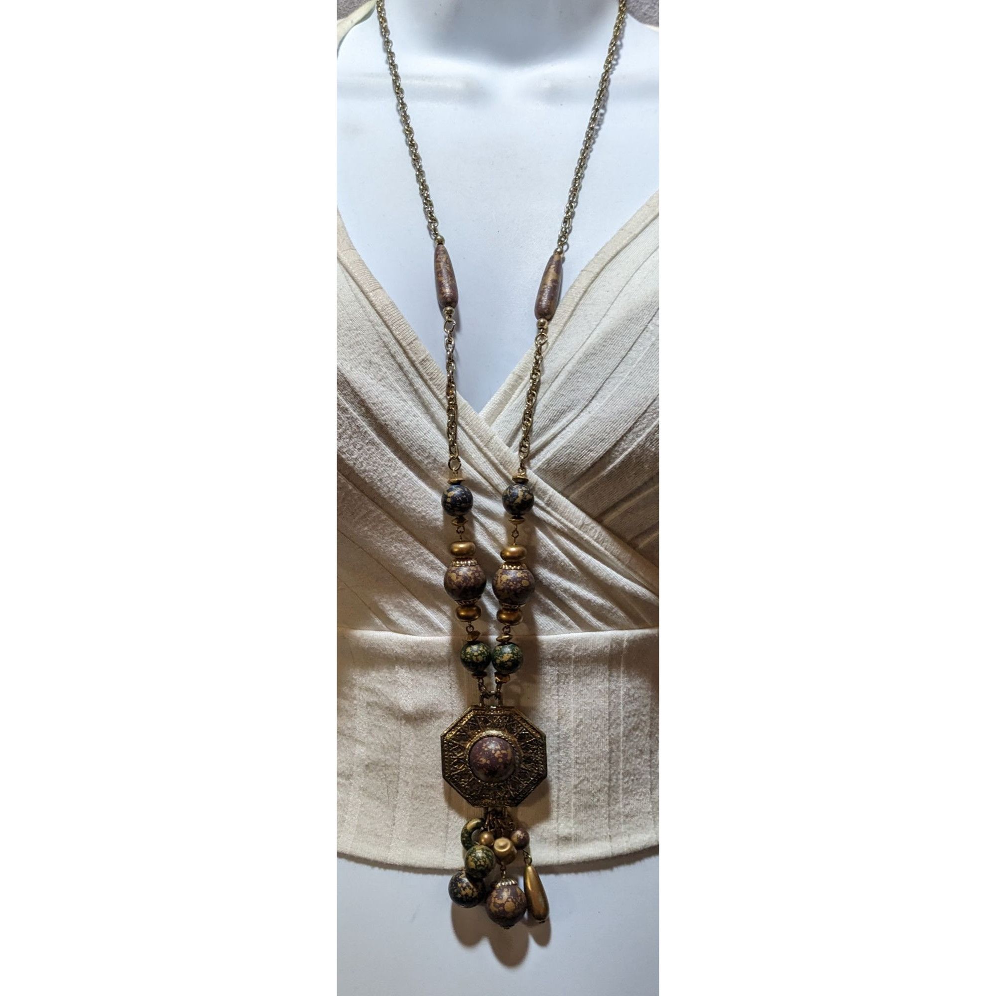 Other Vintage 80s Bohemian Metallic Beaded Tassel Necklace Size ONE SIZE - 6 Thumbnail