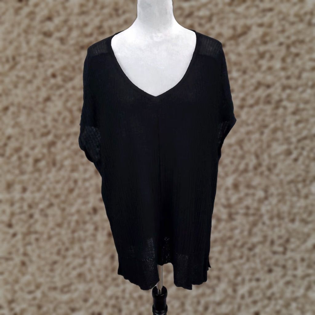 Eileen Fisher EILEEN FISHER Wool Sweater Top Womens Large Black Cap Sleeve Lightweight V-Neck Casual Size L / US 10 / IT 46 - 1 Thumbnail